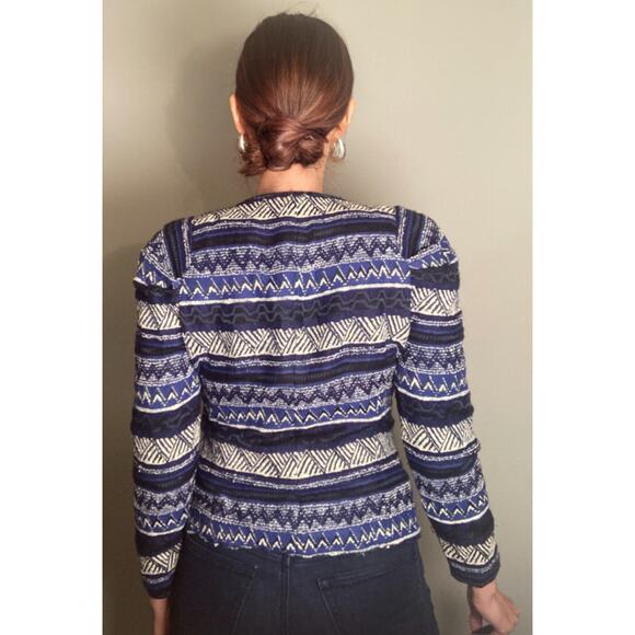 Zara Blue Embroidered Jacket Upper West Side Marant Chic Sz L ~ Repair neckline - Picture 2 of 7